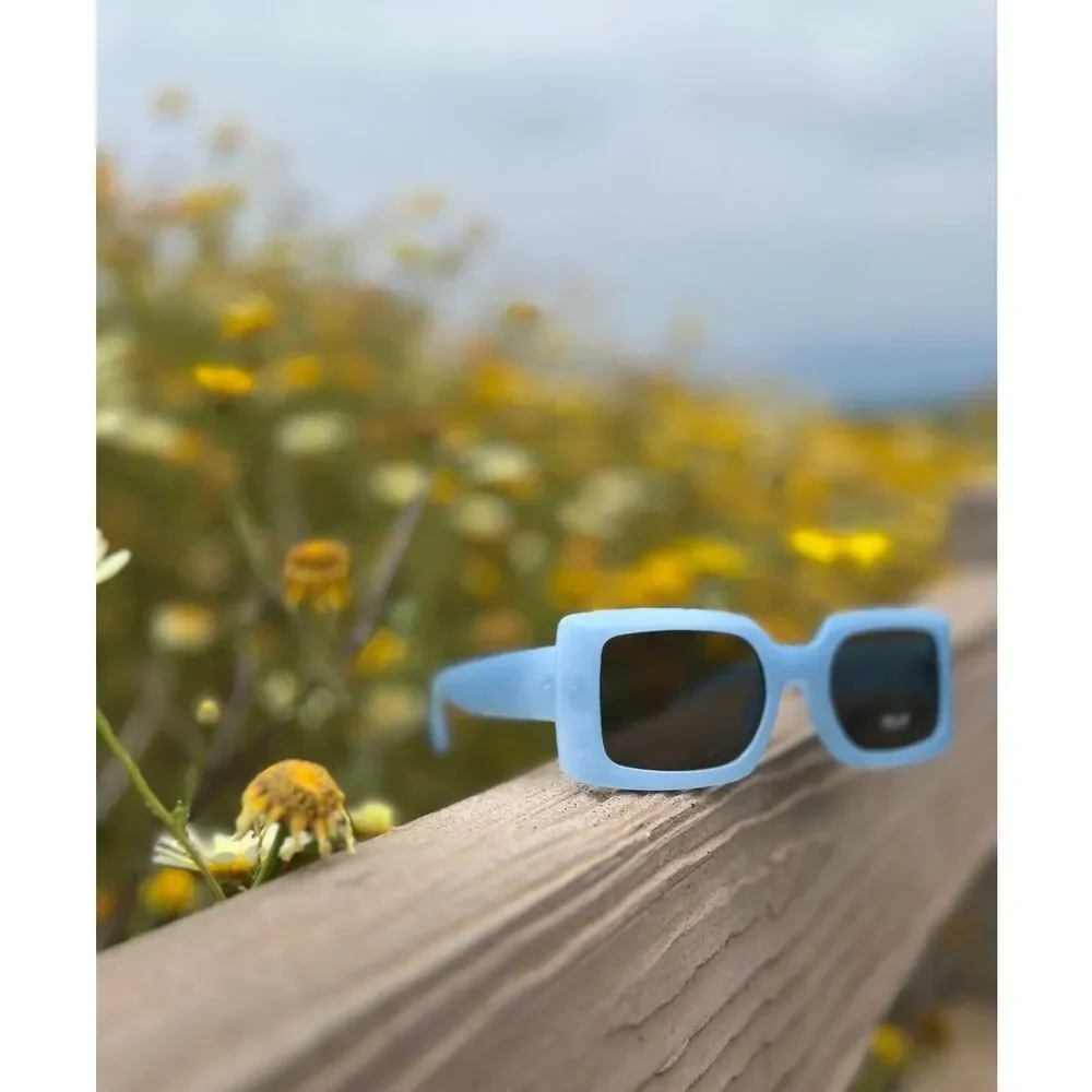 Sunglasses  Blue color smooth plain square light tint edc baddie  cottagecore - Picture 9 of 14